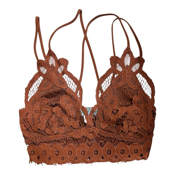 Source Unknown Tops - Mocha mousse butterfly Lace Bralette top in chocolate Brown copper fall bra top
